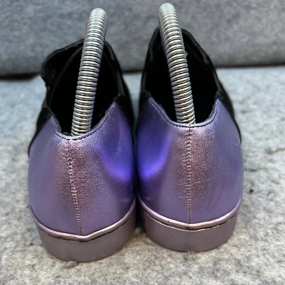 Free People Black Velvet Slip On Sneakers Shoes Purple Metallic Heel Wmns 8/8.5